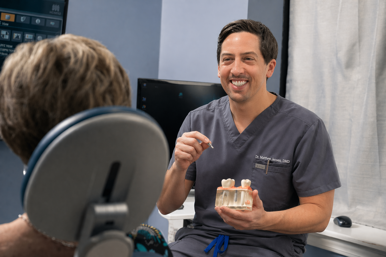 A full-arch all-on-X zirconia smile delivered same day at Smile Core Dental